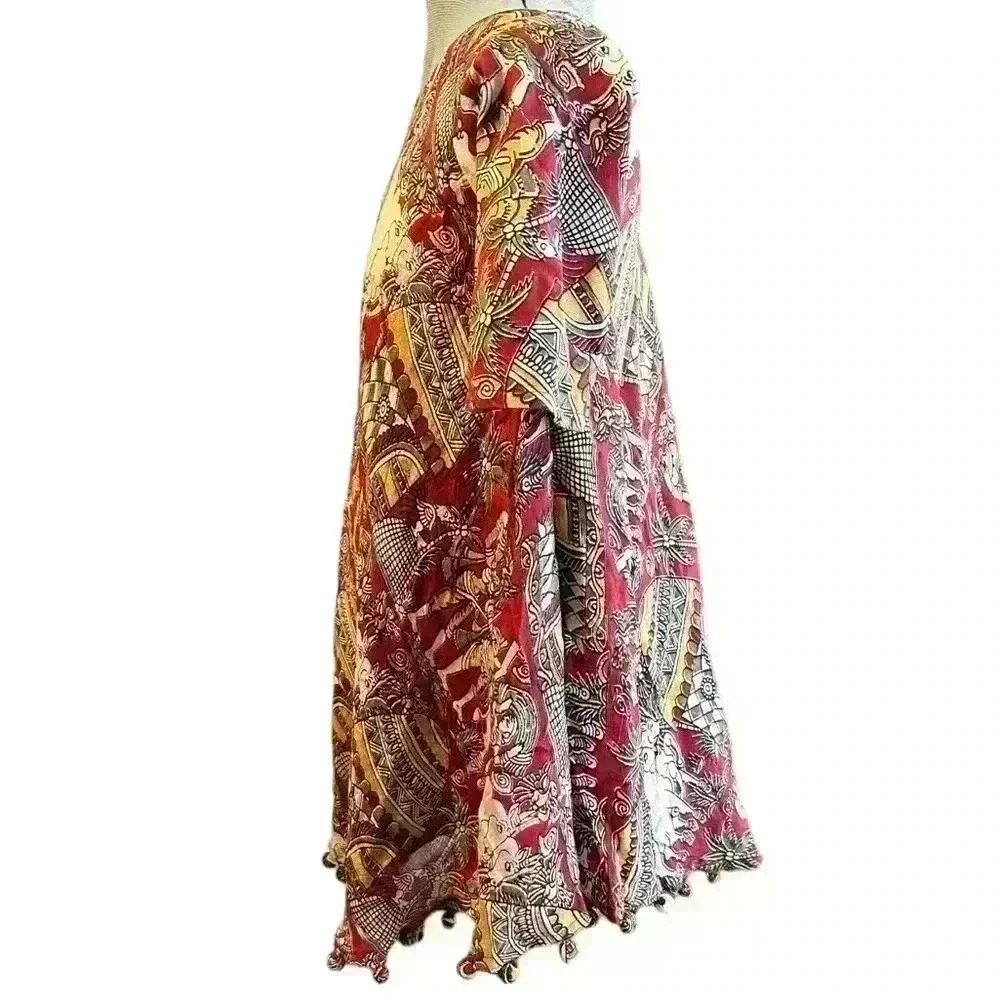 Indian Women Red Cow Floral Printed Round Neck Kurta Kurti Top Tunic Dress Small - Picture 2 of 6